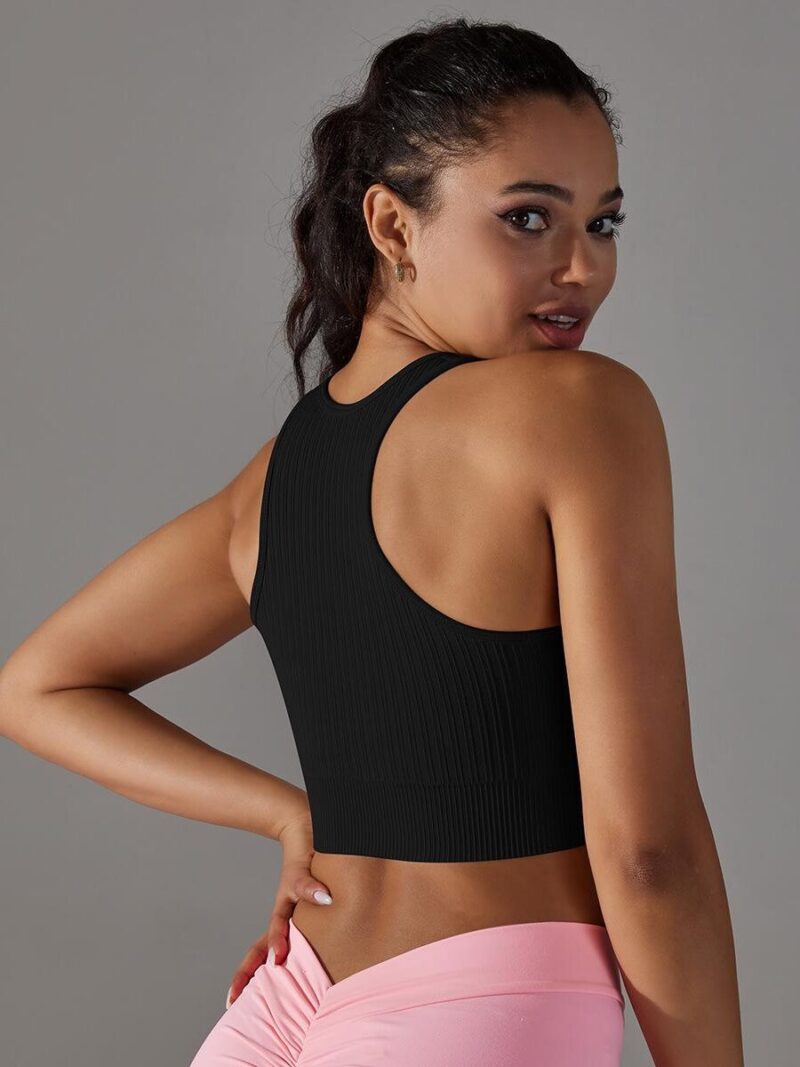 Flexible Fitness Tank: Ribbed Racerback High Neck Crop Top for Yoga & Exercise