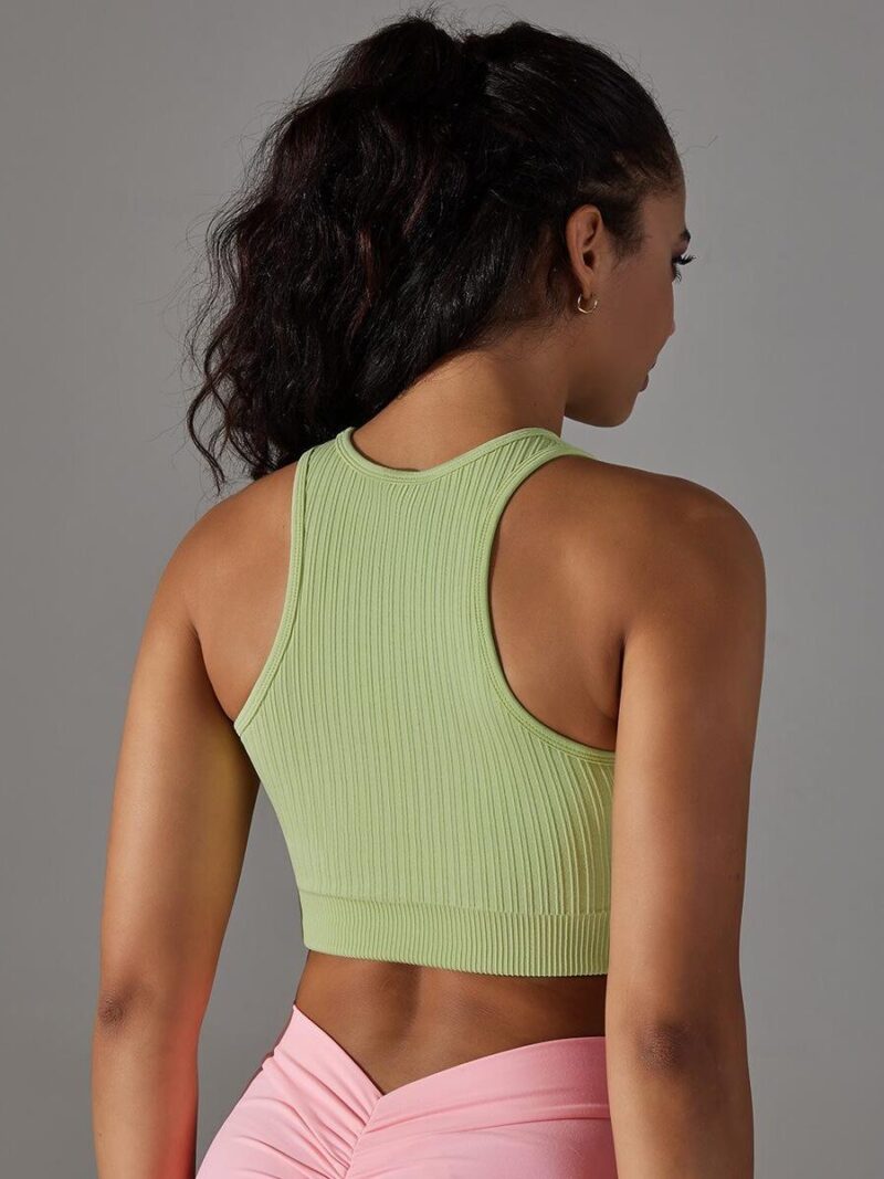 Flexible, Form-Fitting High Neck Yoga Crop Top - Ribbed Racerback Design for Maximum Comfort and Movement