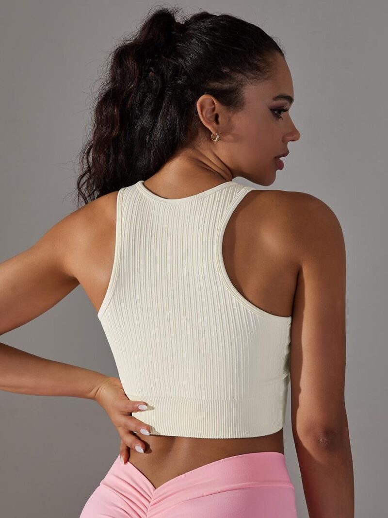 Flexible Racerback High Neck Yoga Cropped Tank | Stretchy Ribbed Workout Top | Athletic High Neck Crop Top for Yoga