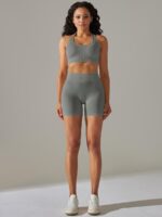 Halter Sports Bra & High-Rise Shorts Set with Breathable, All-Day Comfort