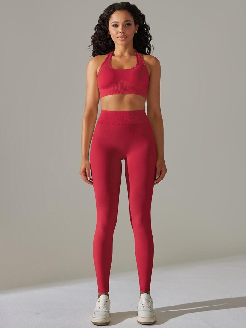 Halter Sports Bra & High Waisted Leggings Set with Breathable Comfort
