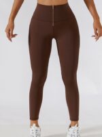 High-Waisted Tummy Control Sports Leggings with Zipper