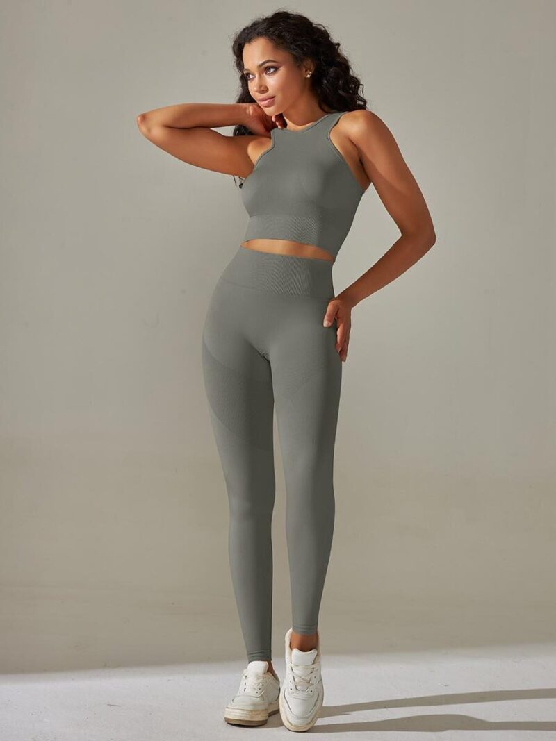 Hot Twist: Sexy Seamless Racerback Sports Bra & High Waisted Leggings Sets - Perfect for Working Out in Style!