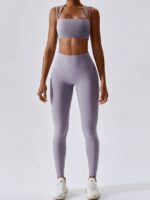 Hot Womens Seamless Strappy Sports Bra & High Waist Yoga Leggings Set - Perfect for Workouts & Lounging!