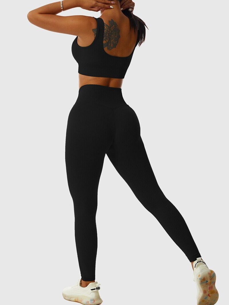 Hot & Stylish Seamless Ribbed Sports Bra & High-Waist Leggings Set - Perfect for Working Out or Lounging Around!