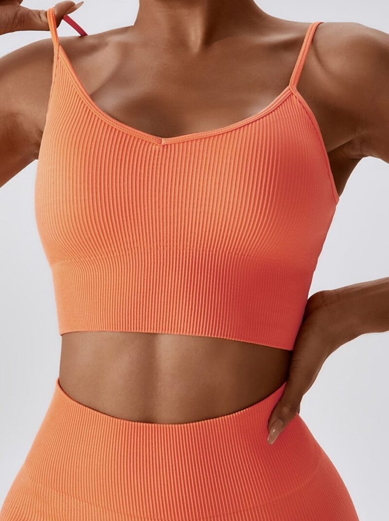 Ladies: Get Ready to Move in Style with this Seamless Ribbed Sports Bra & High-Waisted Shorts Set! Perfect for Working Out, Running, Yoga & More.