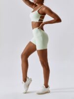 Look Sizzling Hot in These Sexy Scrunch Butt Shorts & Low Impact Cross-Back Sports Bra Set – Perfect for Yoga, Pilates, and Low-Impact Workouts!