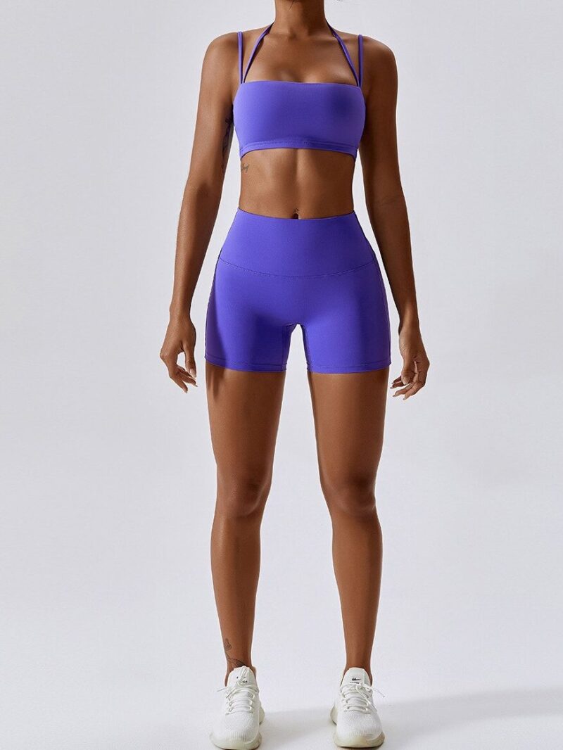 Look & Feel Your Best in This Seamless Strappy Sports Bra & High Waist Shorts Set - Perfect for Working Out, Yoga, Pilates & More!