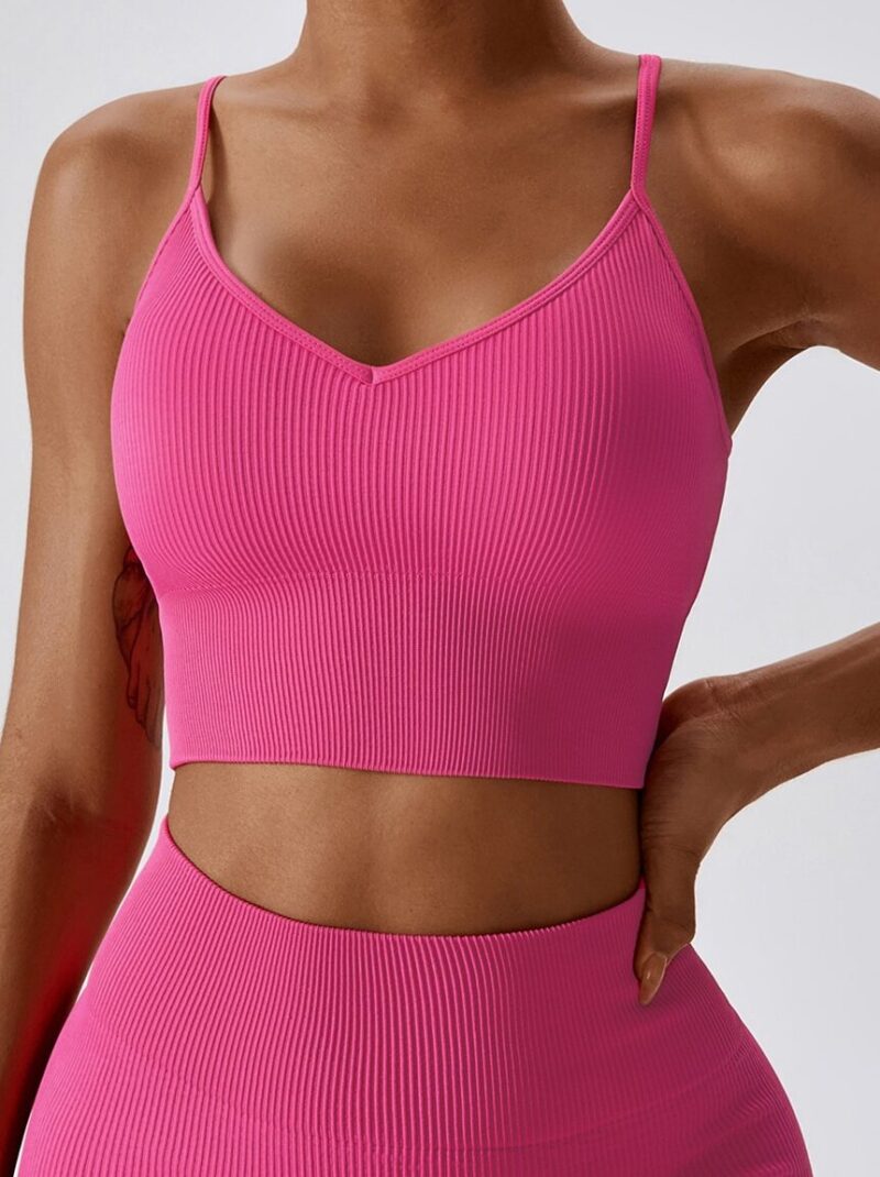 Look and Feel Sexy in this Seamless Ribbed Sports Bra & High-Waisted Shorts Set - Perfect for Working Out or Lounging Around!