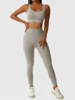 Luxurious Comfort & Style: Seamless Ribbed Sports Bra & High-Waist Leggings Set for an Active Lifestyle