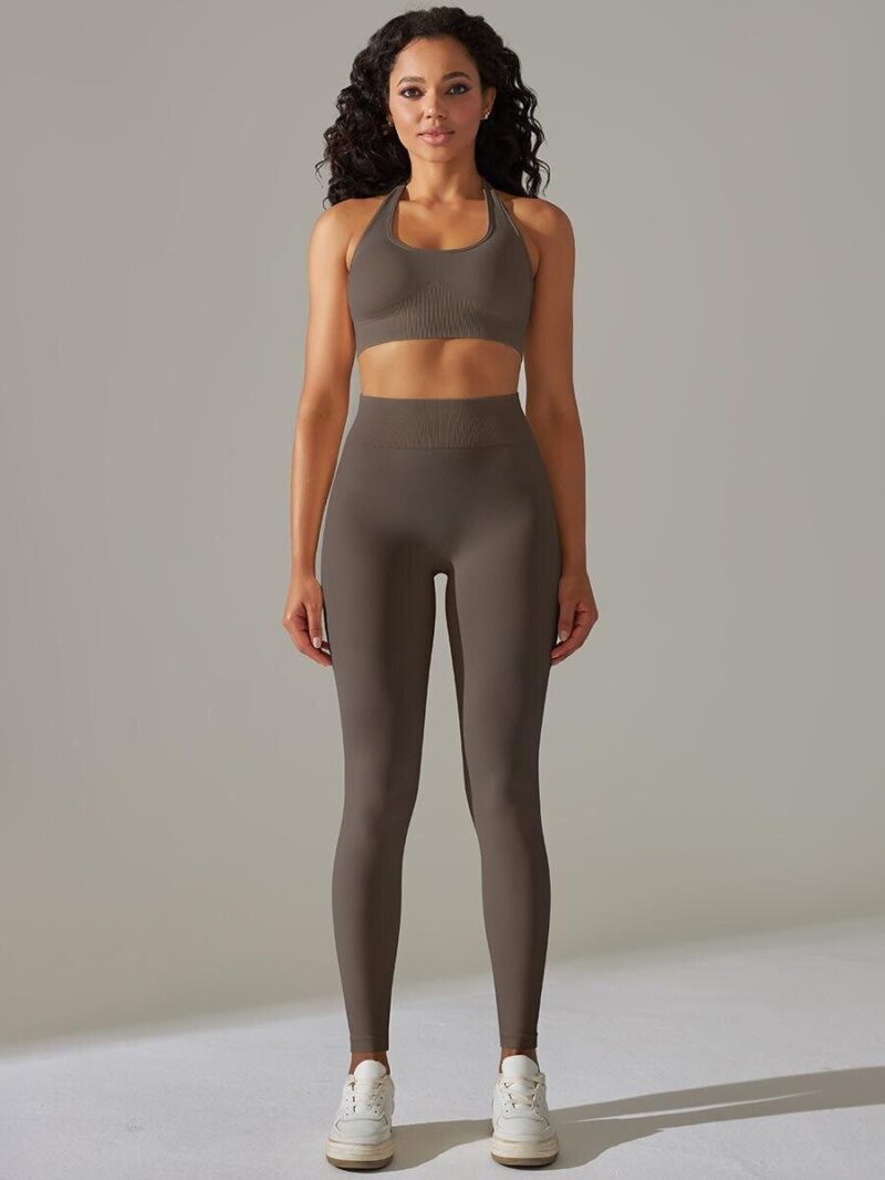 Luxurious Halter Sports Bra & High Waisted Leggings Set with Breathable Softness & Comfort