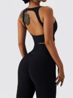 Luxurious Open-Back Ribbed Crop Top & High-Waist Pocket Leggings Set - Perfectly Paired for a Stylish Look!