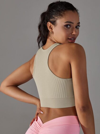 Luxurious Ribbed Racerback High Neck Yoga Crop Top - Soft Stretchy & Sensual Feel