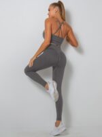 Maximize Your Workouts in Style: Spaghetti Strap Low Impact Sports Bra & High Waisted Leggings Set - Perfect for Yoga, Running, and Pilates!