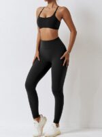 Move with Comfort & Style: Low Impact Backless Padded Sports Bra & Scrunch Butt Legging Set for Active Women