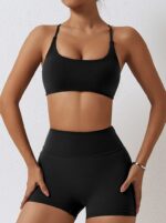 Move with Comfort & Style: Low Impact Backless Padded Sports Bras & Scrunch Butt Shorts Set