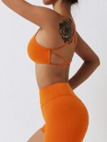 Move with Comfort and Style in this Sexy Low Impact Backless Padded Sports Bra & Scrunch Butt Shorts Set - Perfect for Yoga, Running, or Any Sport!