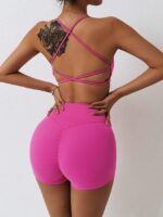 Reveal Your Natural Curves with Our Low Impact, Backless Padded Sports Bras and Scrunch Butt Shorts Set - Comfortably Show Off Your Assets!