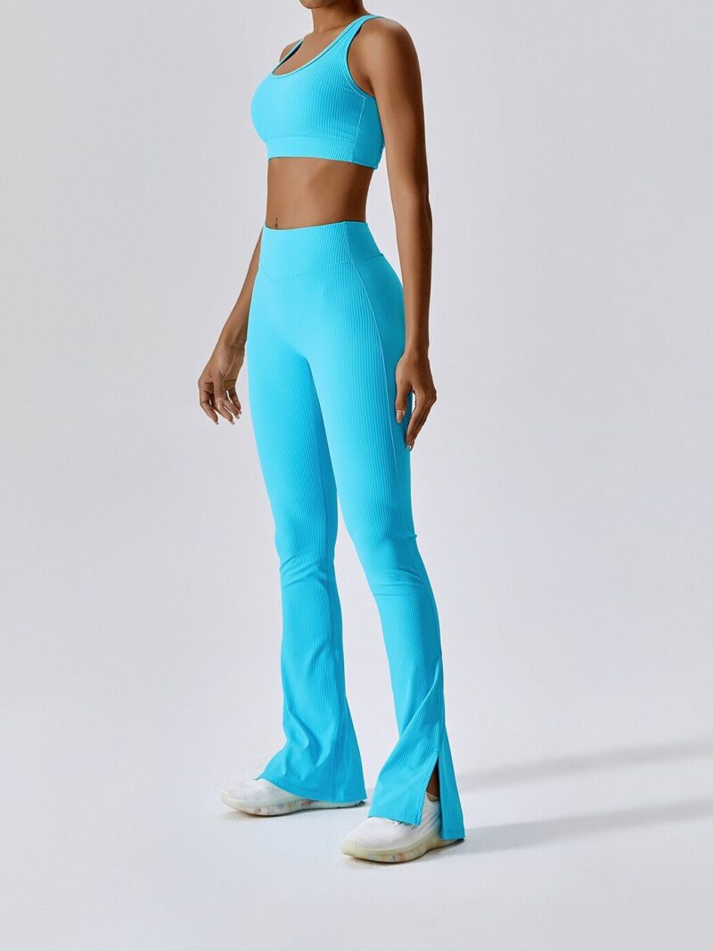 Ribbed Backless Strappy Athletic Crop Top & High-Waisted Flared Booty Pants - Sexy, Sporty & Supportive