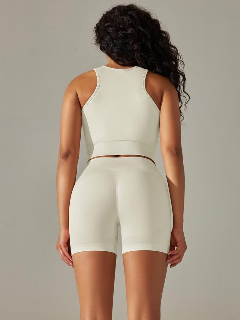 Sculpted Seamless Racerback Sports Bra & High-Rise Waisted Shorts Sets - Perfect for Working Out or Lounging