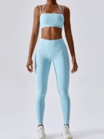 Seamless Comfort & Style: Strappy Sports Bra & High Waist Leggings Set - Perfect for Working Out & Lounging!