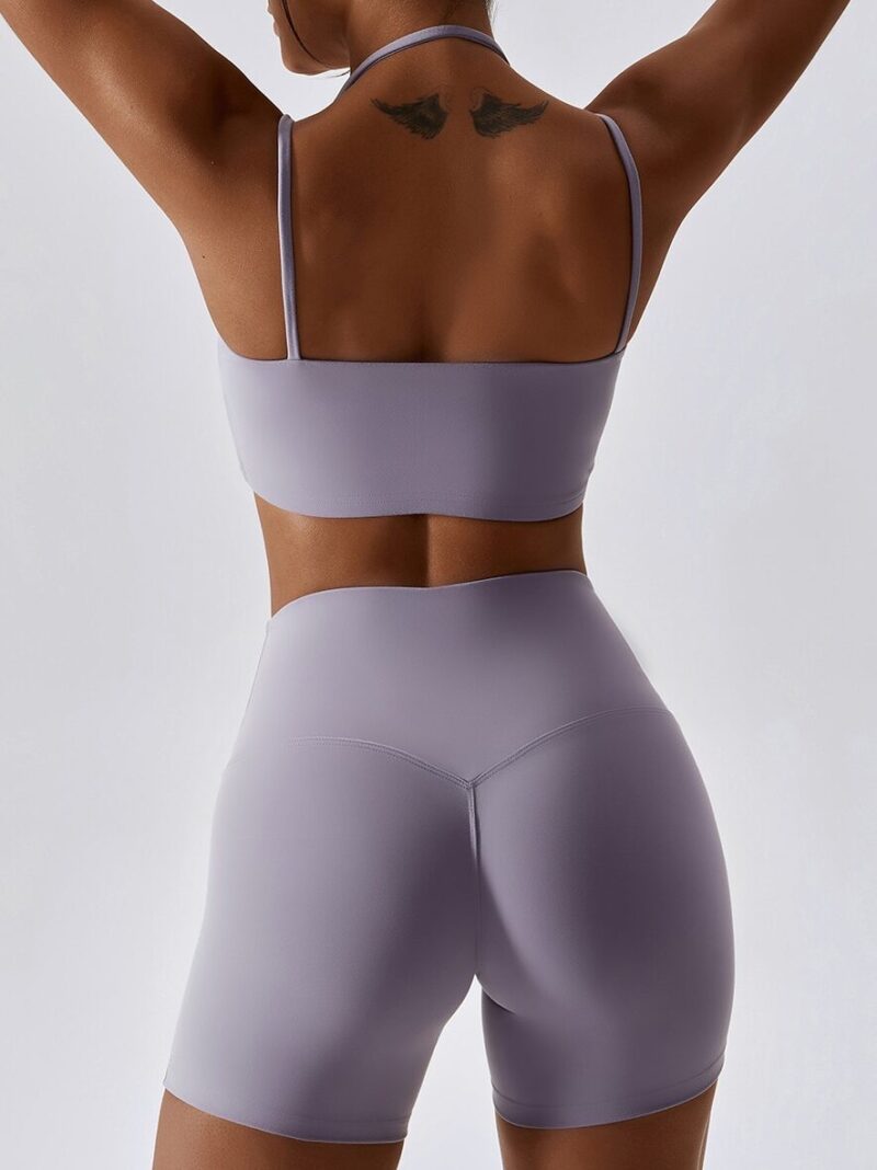 Seamless Strappy Sports Bra & High Waist Shorts Set - Get Ready to Sweat in Style!
