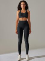 Seductive Halter Sports Bra & High-Rise Leggings Set with Breathable Softness and Alluring Comfort