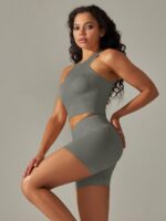 Seductive Seamless Racerback Sports Bra & High-Waisted Shorts Sets - Perfect for Working Out or Lounging in Comfort and Style!