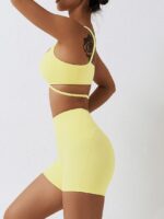 Seductive Strappy Sports Bra & High-Rise Yoga Shorts 2-Piece Set - Perfect for Working Out & Lounging Around!