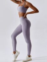 Sensational Seamless Strappy Sports Bra & High-Rise Waist Leggings Set - Perfect for Working Out and Lounging!
