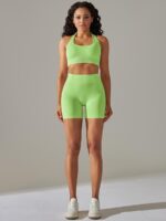Sensual Halter Sports Bra & High Waisted Shorts Set with Breathable Soft Comfort for Active Women