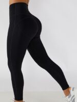 Sensual High-Waisted Tummy Control Sports Leggings with Zipper - Slim Fit, Comfort & Support for Active Women