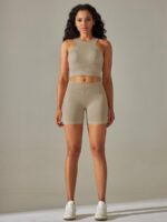 Sensual Seamless Racerback Sports Bra & High-Waisted Shorts Set - Perfect for Working Out, Yoga, Pilates, Cardio, and More!