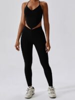 Sexy Adjustable Halter Neck Sports Bra & V-Shaped High Waisted Yoga Leggings Set - Perfect for Working Out, Lounging, and Everyday Wear!