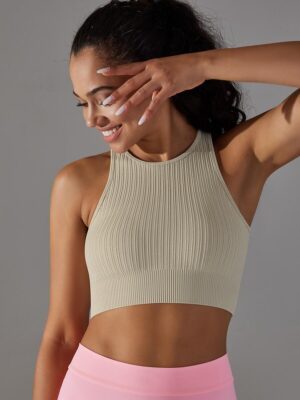 Sexy Ribbed Racerback High Neck Yoga Crop Top for Women | Perfect for Yoga, Pilates, and Gym Workouts