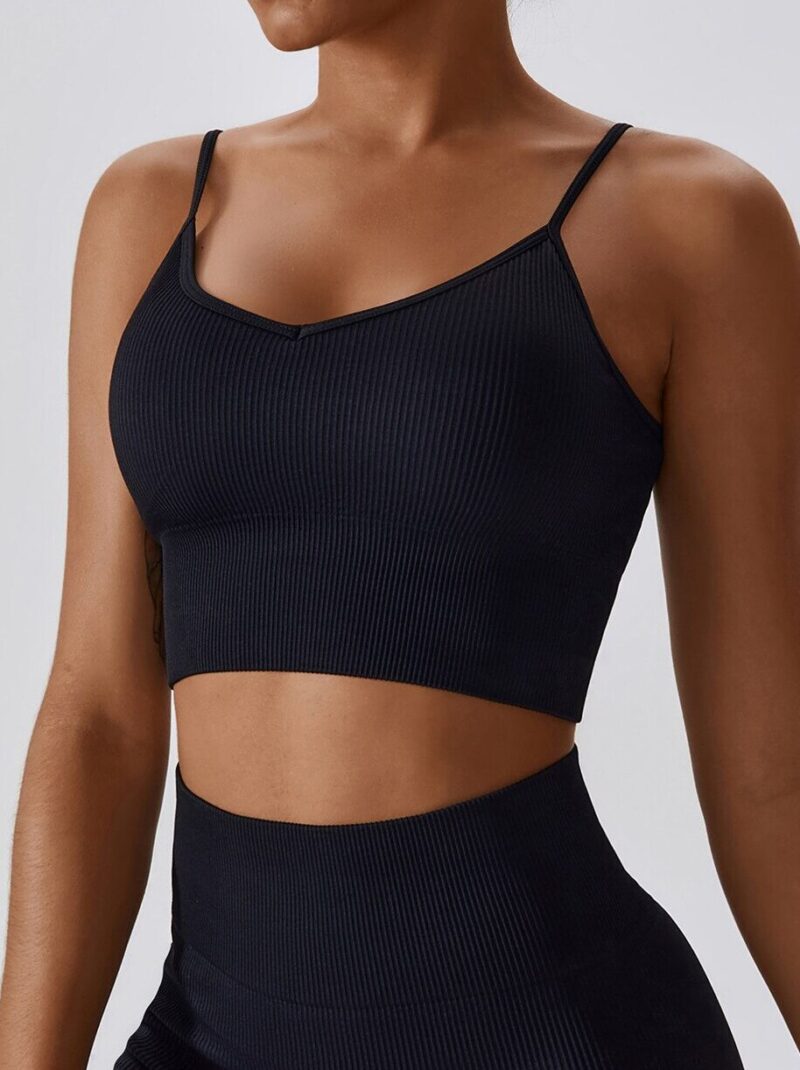 Sexy Seamless Ribbed Sports Bra with Thin Strappy Shoulders - Perfect for Exercise & Workouts!