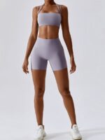 Sexy Seamless Strappy Sports Bra & High-Rise Booty Shorts Set - Perfect for Working Out or Turning Heads!