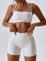 Sexy Seamless Strappy Sports Bra & High-Waisted Shorts Set for Women - Perfect for Working Out or Lounging in Style!