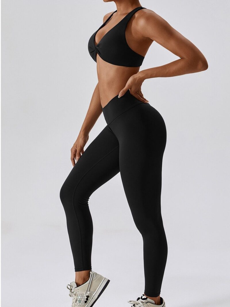 Shape Up & Turn Heads in this Sexy Criss-Cross Twist Front Sports Bra & V-Waist Scrunch Butt Leggings Set - Perfect for Working Out & Showing Off!