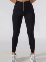 Shapely High-Waisted Tummy Control Leggings with Zipper for Active Women - Slimming & Supportive for Sports & Exercise