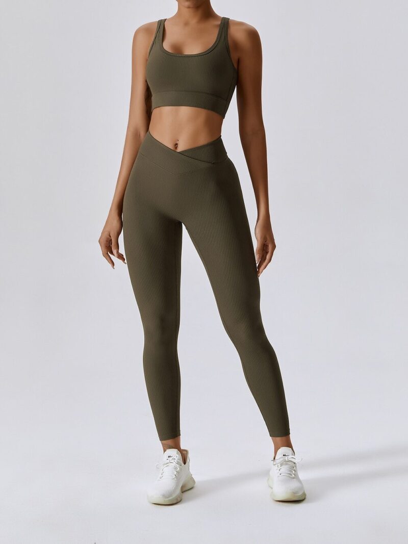 Sizzling Hot Strappy Sports Bra & Elastic V-Waist Leggings Set - Show Off Your Sexy Back & Curves!