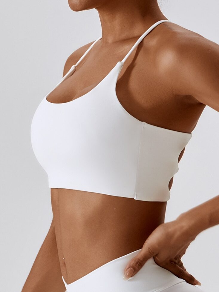 Sleek and Stylish Backless Spaghetti Strap Athletic Bra - Perfect for High Intensity Workouts!