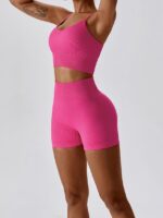 Sporty Seamless Ribbed Bra & High-Waisted Shorts Set: The Latest Activewear Look for Women