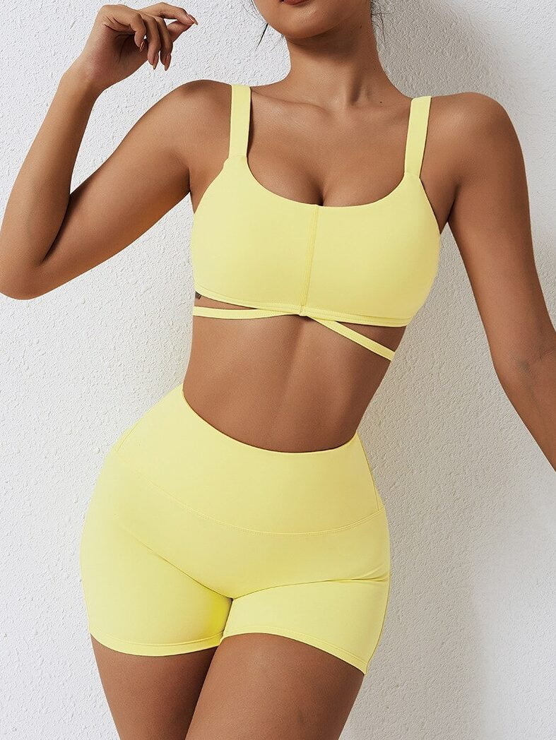 Sporty Strappy Bra & High-Rise Yoga Shorts 2-Piece Set - Sexy Activewear for Women