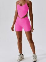 Stay Active & Look Fabulous: Adjustable Halter Neck Sports Bra and V-Shaped High Waist Shorts Set for Women