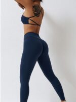 Stay Active in Comfort with this Low Impact Backless Padded Sports Bra and Scrunch Butt Leggings Set! Perfect for Yoga, Pilates, Running, and More!