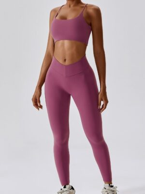 Stay Active in Style! Backless Spaghetti Strap Sports Bra & V-Waist Scrunch Butt Leggings - Perfect for Yoga, Pilates, Gym & More!