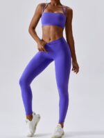Stay Active in Style: Seamless Strappy Sports Bra & High Waist Leggings Set - Perfect for Yoga, Running, Cycling and More!