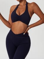 Stay Active in Style with this Halter Neck Scrunch Sports Bra & Flattering V-Shaped High Waisted Leggings Set!