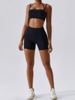 Stay Seamless: Strappy Sports Bra & High-Waisted Shorts Set for the Active You